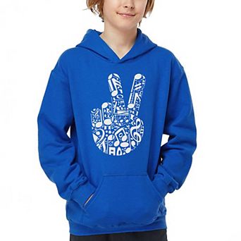 Peace Finger Notes - Boy's Word Art Hooded Sweatshirt