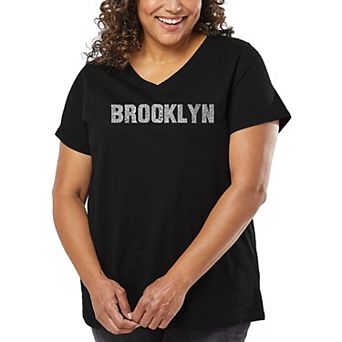 Women's Plus Size Word Art V-Neck - BROOKLYN NEIGHBORHOODS
