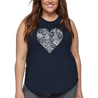 Women's Plus Size Word Art Tank Top - Heart Flowers