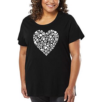Women's Plus Size Word Art T-shirt - Paw Prints Heart