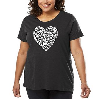 Women's Plus Size Word Art T-shirt - Paw Prints Heart