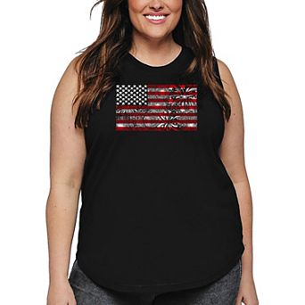 Women's Plus Size Word Art Tank Top - Fireworks American Flag