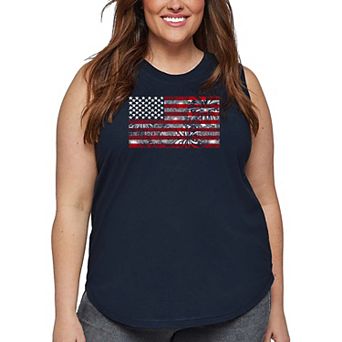 Women's Plus Size Word Art Tank Top - Fireworks American Flag