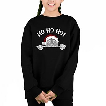 Peeking Santa - Girl's Word Art Crewneck Sweatshirt