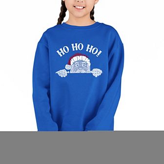 Peeking Santa - Girl's Word Art Crewneck Sweatshirt
