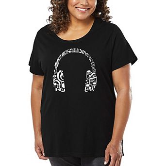 Women's Plus Size Word Art T-shirt - Music Note Headphones