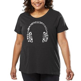 Women's Plus Size Word Art T-shirt - Music Note Headphones