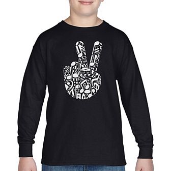 Peace Finger Notes - Boy's Word Art Long Sleeve T-Shirt