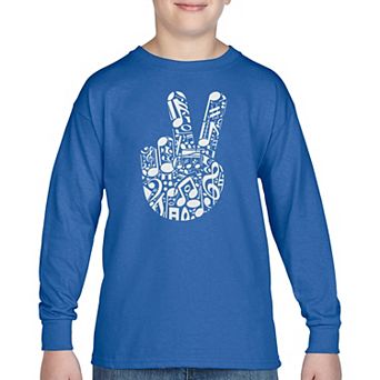 Peace Finger Notes - Boy's Word Art Long Sleeve T-Shirt