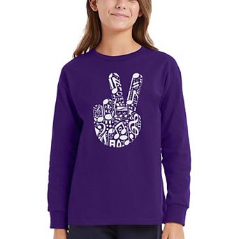 Peace Finger Notes - Girl's Word Art Long Sleeve T-Shirt