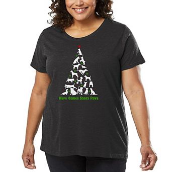 Here Comes Santa Paws - Women's Plus Size Word Art T-Shirt