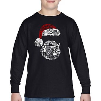 Santa Pics - Boy's Word Art Long Sleeve T-Shirt