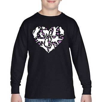 Cat Heart - Boy's Word Art Long Sleeve T-Shirt