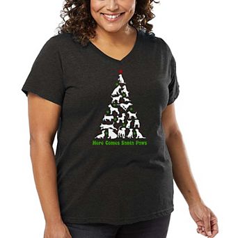 Here Comes Santa Paws - Women's Plus Size Word Art V-Neck