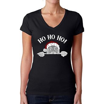 Peeking Santa - Women's Word Art V-Neck T-Shirt