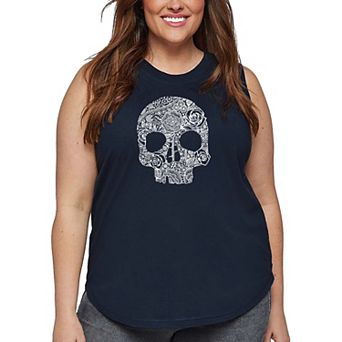 Women's Plus Size Word Art Tank Top - Flower Skull