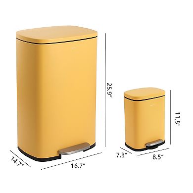 Connor Rectangular Trash Can with Soft-Close Lid and Mini Trash Can