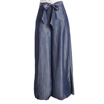 Curvy Women's Indigo Tencel Denim Arched Front Tie Palazzo Pant