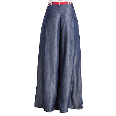 Curvy Women's Indigo Tencel Denim Arched Front Tie Palazzo Pant