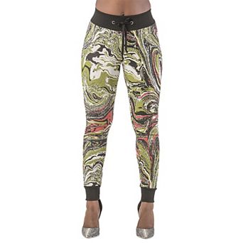 Women's French Terry Multi Marble Print Pull On Jogger Pants