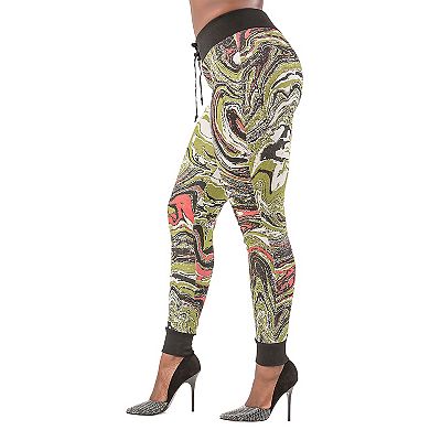 Women's French Terry Multi Marble Print Pull On Jogger Pants