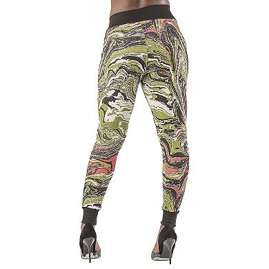Women's French Terry Multi Marble Print Pull On Jogger Pants