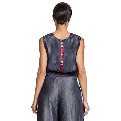 Curvy Women's Tencel Denim Plaid Sleeveless Skimmer Top