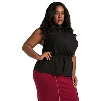 Plus Size Women's Chiffon Button Back Halter Top