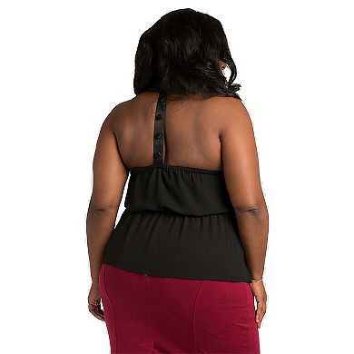Plus Size Women's Chiffon Button Back Halter Top