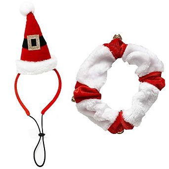 Midlee Santa Hat Headband with Red/White Bell Collar for Large Dogs