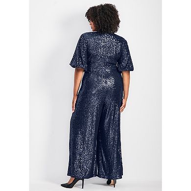 Avenue Women's Plus Size Nada Sequin Sleeve Jumpsuit