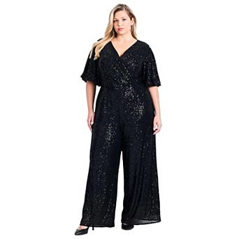 Avenue Women's Plus Size Nada Sequin Sleeve Jumpsuit