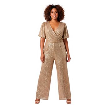 Avenue Women's Plus Size Petite Nada Sequin Sleeve Jumpsuit