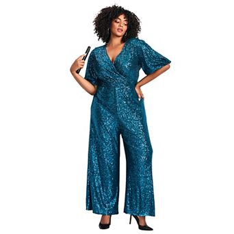 Avenue Women's Plus Size Nada Sequin Sleeve Jumpsuit