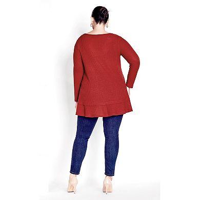 Avenue Women's Plus Size Waffle Ruffle Tunic