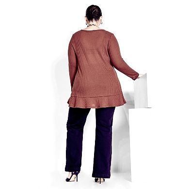 Avenue Women's Plus Size Waffle Ruffle Tunic