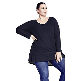 Avenue Women's Plus Size Waffle Ruffle Tunic