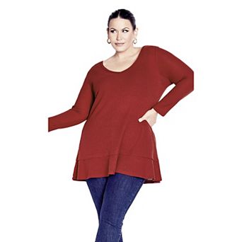 Avenue Women's Plus Size Waffle Ruffle Tunic
