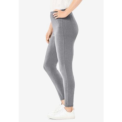 Woman Within Plus Size Tall Stretch-Cotton Knit Pull-On Leggings