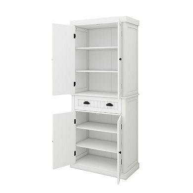 White Wood 29.92 in. Pantry Cabinet with Doors and Drawers，Adjustable Shelves