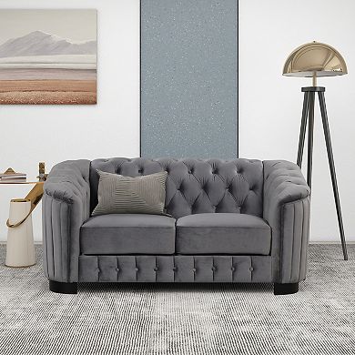 Merax 64.3" Velvet Upholstered Loveseat Sofa，Modern Loveseat Sofa