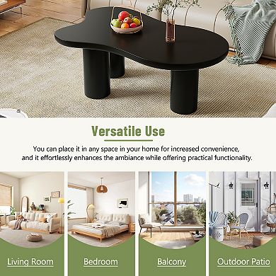 Merax Coffee Table with 1.5'' Thick Tabletop，Cream Style Irregular End Table