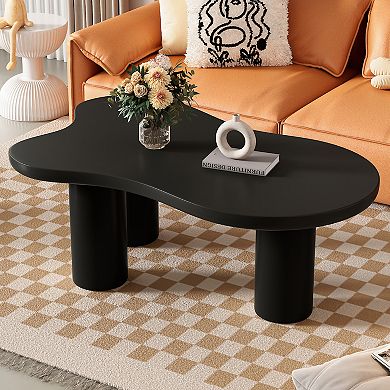 Merax Coffee Table with 1.5'' Thick Tabletop，Cream Style Irregular End Table