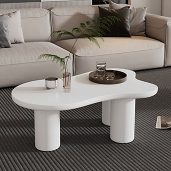 Merax Coffee Table with 1.5'' Thick Tabletop，Cream Style Irregular End Table