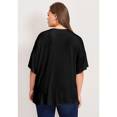 Avenue Women's Plus Size Mixed Media Floral Print Top