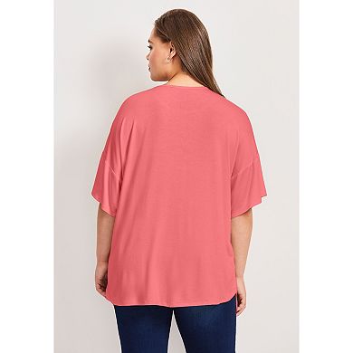 Avenue Women's Plus Size Mixed Media Floral Print Top