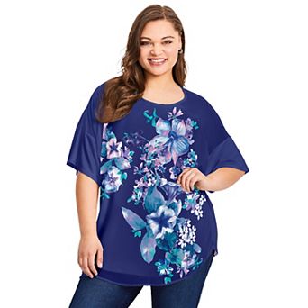 Avenue Women's Plus Size Mixed Media Floral Print Top