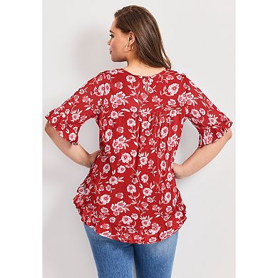Avenue Women's Plus Size Crew Ruffle Hem Top