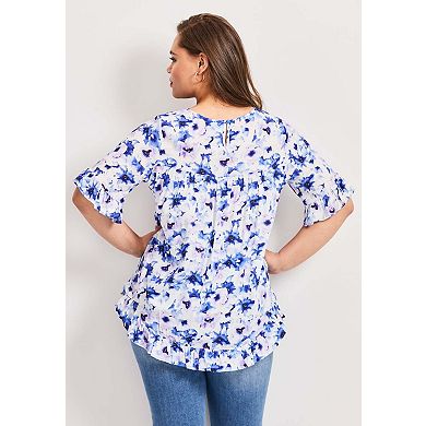Avenue Women's Plus Size Crew Ruffle Hem Top