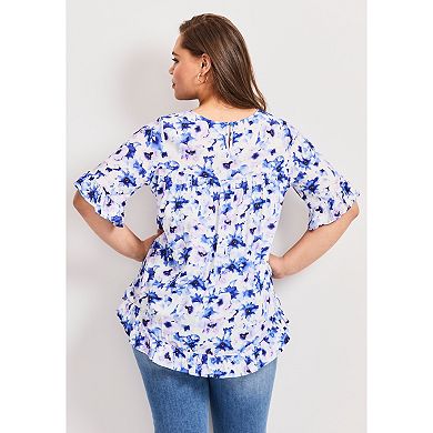Avenue Women's Plus Size Crew Ruffle Hem Top